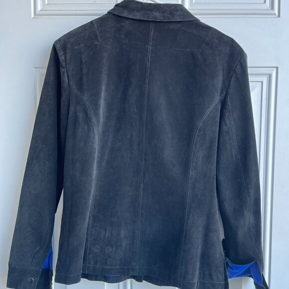 Dons Black Leather Jacket Blue Satin Lining Snap Closure M - Picture 15 of 16